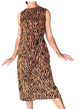 90’s Vintage Sag Harbor Tiger Animal Print wrap tie Dress